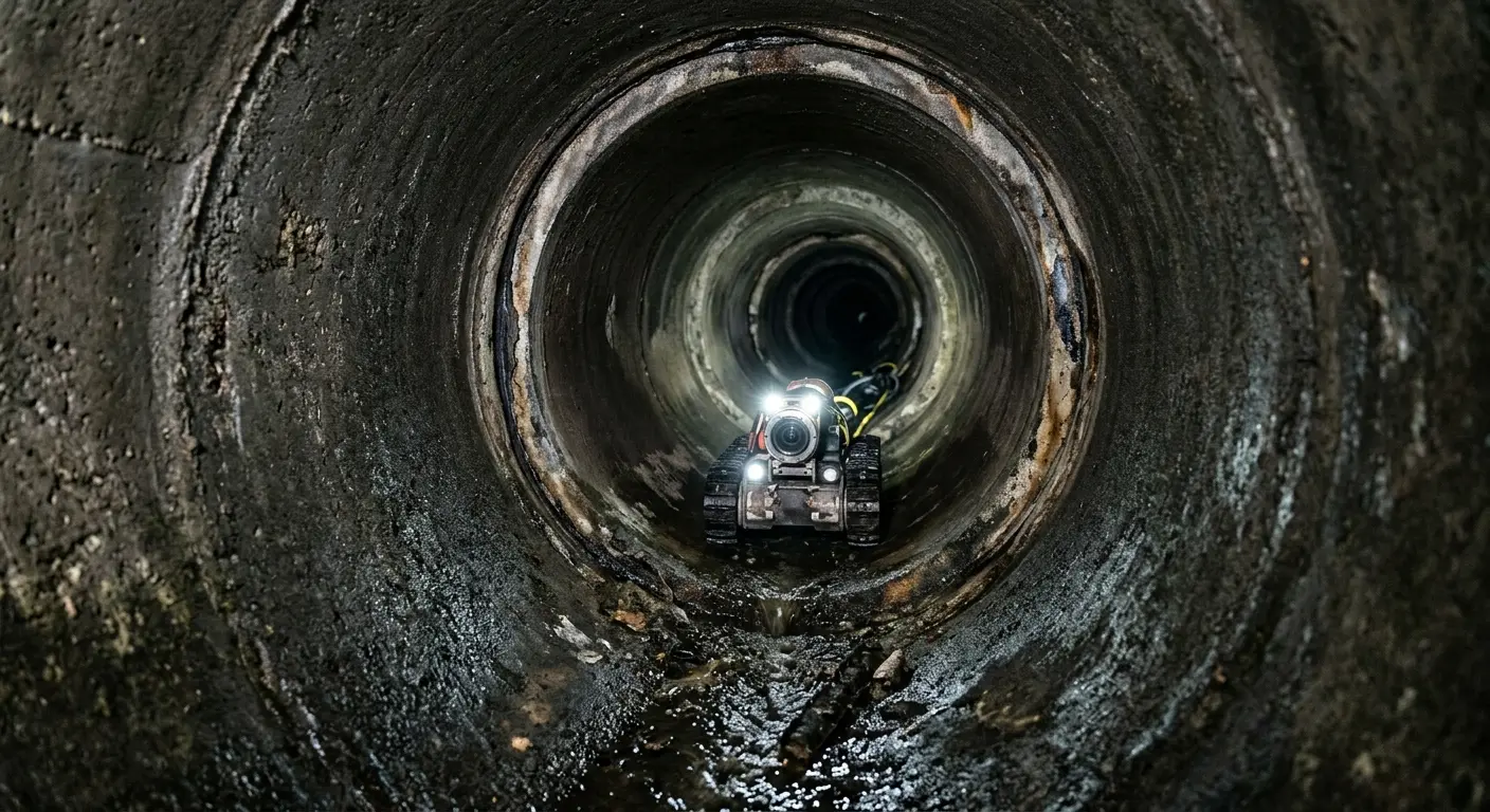 Robotic sewer camera inspecting pipe interior for Sewer Line Cleaning in Westford